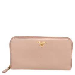 Pre Owned Prada Beige Saffiano Leather Zip Around Wallet