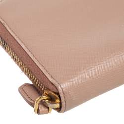 Pre Owned Prada Beige Saffiano Leather Zip Around Wallet