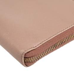 Pre Owned Prada Beige Saffiano Leather Zip Around Wallet