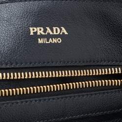 Pre Owned Prada Black Vitello Daino Leather Logo Embossed Tote