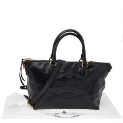 Pre Owned Prada Black Vitello Daino Leather Logo Embossed Tote