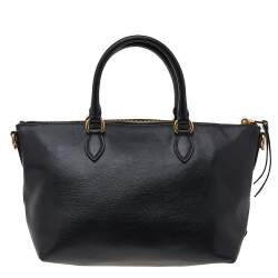 Pre Owned Prada Black Vitello Daino Leather Logo Embossed Tote