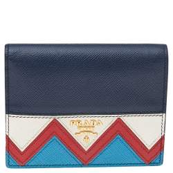 Prada Multicolor Saffiano Leather Greca Bifold Compact Wallet
