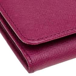 Pre Owned Prada Magenta Pink Saffiano Leather Continental Wallet