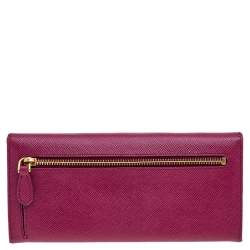 Pre Owned Prada Magenta Pink Saffiano Leather Continental Wallet
