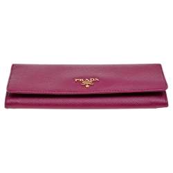 Pre Owned Prada Magenta Pink Saffiano Leather Continental Wallet