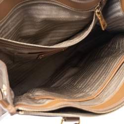 Pre Owned Prada Brown Canvas and Leather Double Zip Tote