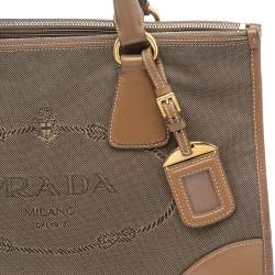 Pre Owned Prada Brown Canvas and Leather Double Zip Tote