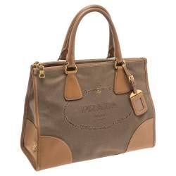Pre Owned Prada Brown Canvas and Leather Double Zip Tote