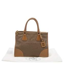 Pre Owned Prada Brown Canvas and Leather Double Zip Tote