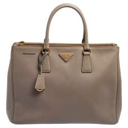 Pre Owned Prada Grey Saffiano Leather Large Double Zip Tote