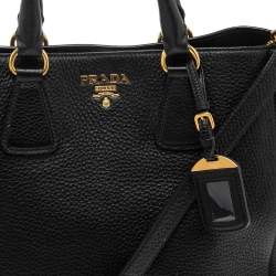 Pre Owned Prada Black Vitello Daino Leather Open Tote
