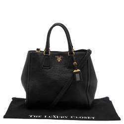 Pre Owned Prada Black Vitello Daino Leather Open Tote