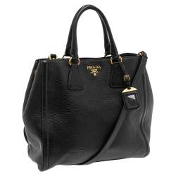 Pre Owned Prada Black Vitello Daino Leather Open Tote