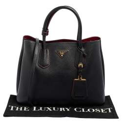 Pre Owned Prada Black Saffiano Leather Medium Double Handle Tote