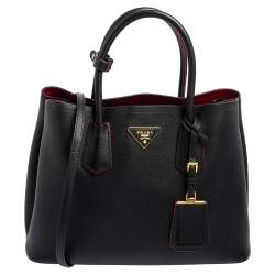 Pre Owned Prada Black Saffiano Leather Medium Double Handle Tote