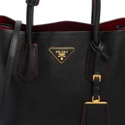 Pre Owned Prada Black Saffiano Leather Medium Double Handle Tote