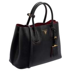 Pre Owned Prada Black Saffiano Leather Medium Double Handle Tote
