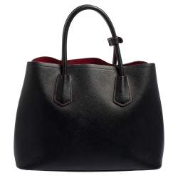 Pre Owned Prada Black Saffiano Leather Medium Double Handle Tote