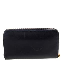 Pre Owned Prada Black Saffiano Leather Zip Around Continental Wallet