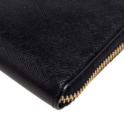 Pre Owned Prada Black Saffiano Leather Zip Around Continental Wallet
