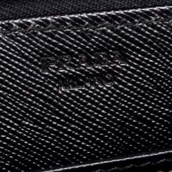 Pre Owned Prada Black Saffiano Leather Zip Around Continental Wallet