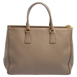 Pre Owned Prada Dark Beige Saffiano Lux Leather Large Double Zip Tote