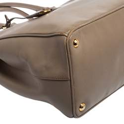Pre Owned Prada Dark Beige Saffiano Lux Leather Large Double Zip Tote