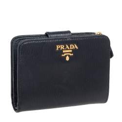 Pre Owned Prada Black Leather Bifold Wallet