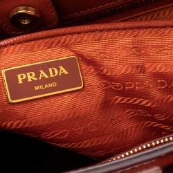 Pre Owned Prada Orange Saffiano Patent Leather Parabole Tote