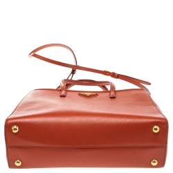 Pre Owned Prada Orange Saffiano Patent Leather Parabole Tote