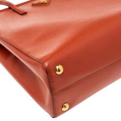 Pre Owned Prada Orange Saffiano Patent Leather Parabole Tote