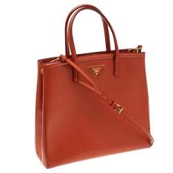Pre Owned Prada Orange Saffiano Patent Leather Parabole Tote