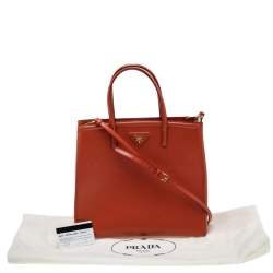 Pre Owned Prada Orange Saffiano Patent Leather Parabole Tote
