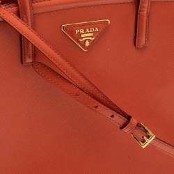 Pre Owned Prada Orange Saffiano Patent Leather Parabole Tote