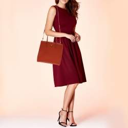 Pre Owned Prada Orange Saffiano Patent Leather Parabole Tote