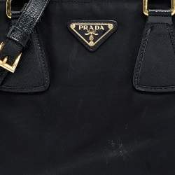 Pre Owned Prada Black Nylon and Saffiano Vernice Leather Tote
