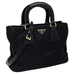 Pre Owned Prada Black Nylon and Saffiano Vernice Leather Tote