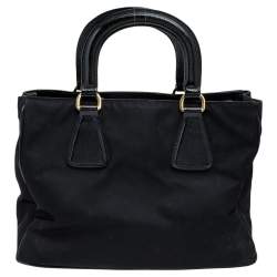 Pre Owned Prada Black Nylon and Saffiano Vernice Leather Tote