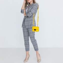 Pre Owned Prada Yellow Saffiano Leather Small Sound Flap Bag