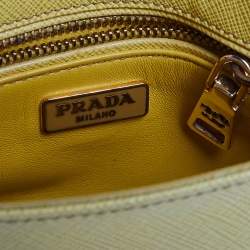 Pre Owned Prada Yellow Saffiano Leather Small Sound Flap Bag