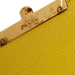 Pre Owned Prada Yellow Saffiano Leather Small Sound Flap Bag