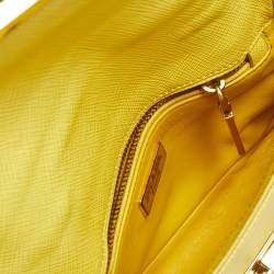Pre Owned Prada Yellow Saffiano Leather Small Sound Flap Bag