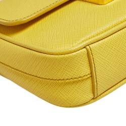 Pre Owned Prada Yellow Saffiano Leather Small Sound Flap Bag