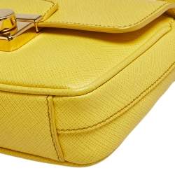 Pre Owned Prada Yellow Saffiano Leather Small Sound Flap Bag