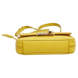 Pre Owned Prada Yellow Saffiano Leather Small Sound Flap Bag