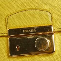 Pre Owned Prada Yellow Saffiano Leather Small Sound Flap Bag