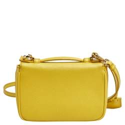 Pre Owned Prada Yellow Saffiano Leather Small Sound Flap Bag
