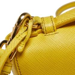Pre Owned Prada Yellow Saffiano Leather Small Sound Flap Bag