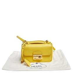Pre Owned Prada Yellow Saffiano Leather Small Sound Flap Bag